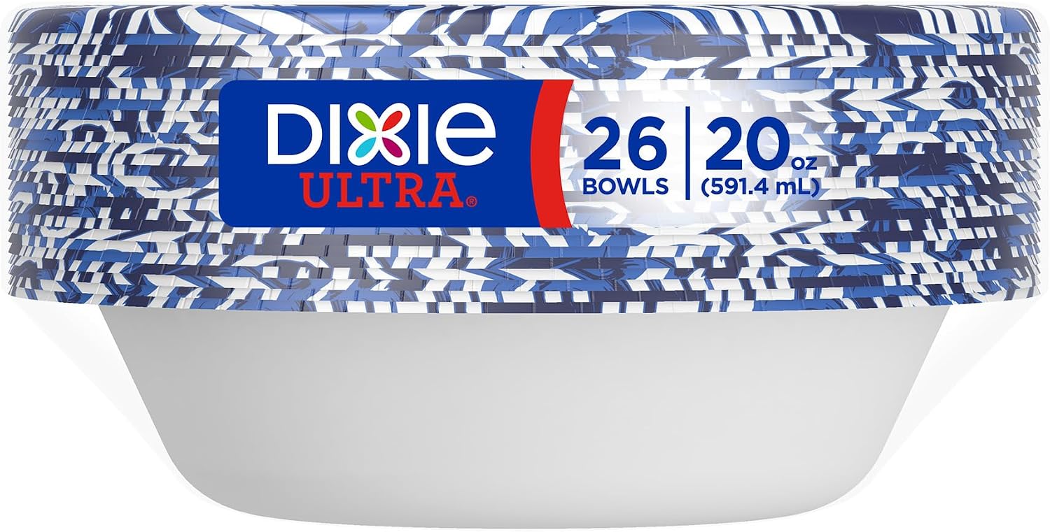 Dixie Ultra  Large Paper Bowls  20 Oz  26 Count  Microwave Safe  Compostable  Disposable Bowls Great For Breakfast  Lunch  And Dinner Meals