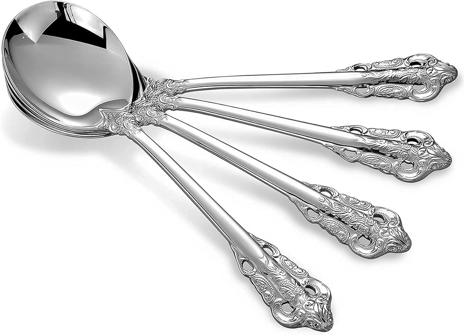 KEAWELL Gorgeous Round Soup Spoon  Set of 4  18/10 Stainless Steel  Luxury Bouillon Spoon  Dishwasher Safe  Fine Mirror Polished (Silver)