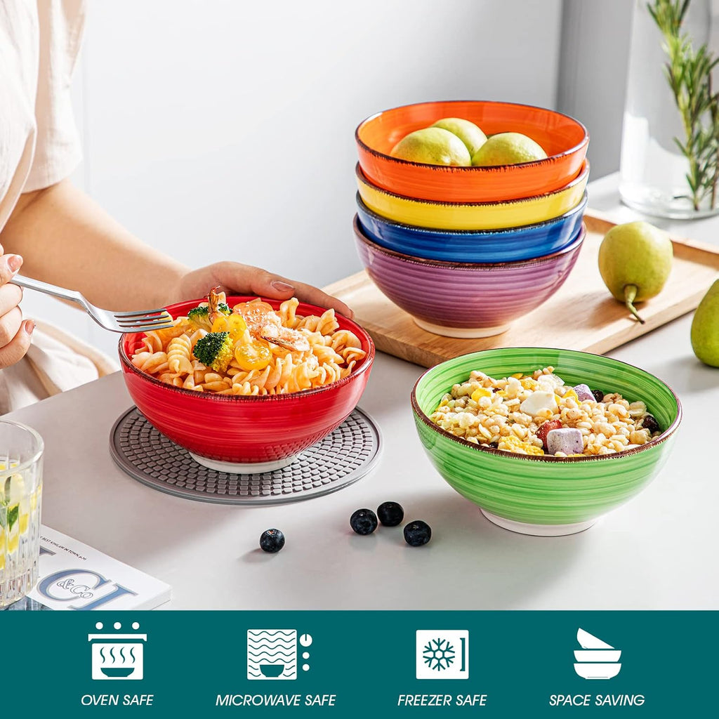 vancasso Bonita Cereal Bowls Set of 6-27 Oz Ceramic Soup Bowls  Microwave & Dishwasher Safe  6 Inch Colorful Serving Bowls for Kitchen