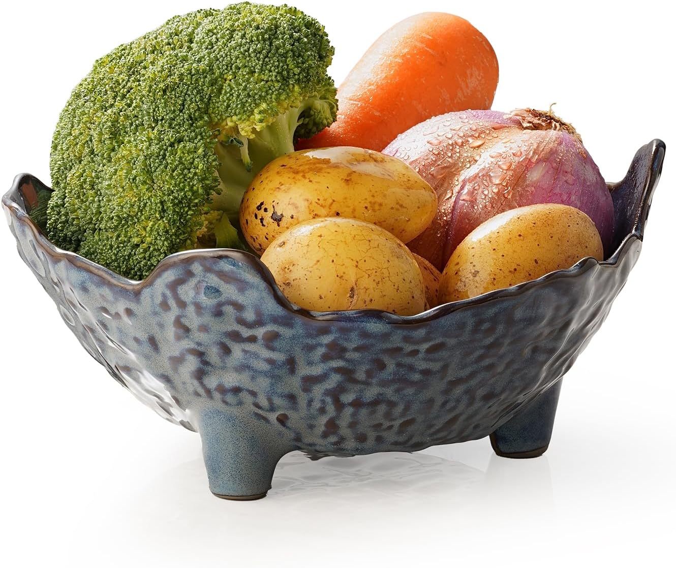 Fruit Bowl  Porcelain Oval Bowl for Kitchen Counter Large Decorative Bowl for Home Decor Centerpiece Bowl for Fruit  Vegetable  Breads  Nuts  Blue