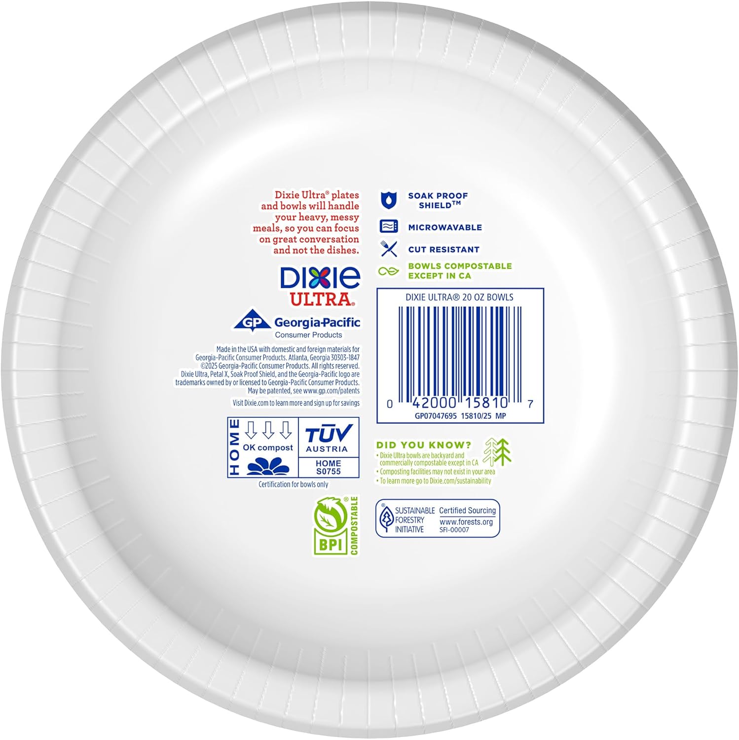 Dixie Ultra  Large Paper Bowls  20 Oz  56 Count  Microwave Safe  Compostable  Disposable Bowls Great For Breakfast  Lunch  And Dinner Meals