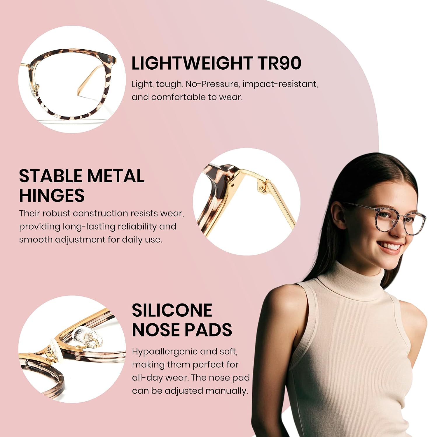 Cyxus Blue Light Glasses for Woman  Reduce Eye Strain Ideal for Office Working  Studying Ultra-Light TR90 for All-Day Comfort