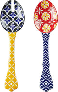 Ceramic Salad Servers  9" Salad Spoon and Fork Set  Salad Tongs for Mixing  Tossing  Cooking and Stirring  Dishwasher & Microwave Safe  Set of 2  Yellow & Blue