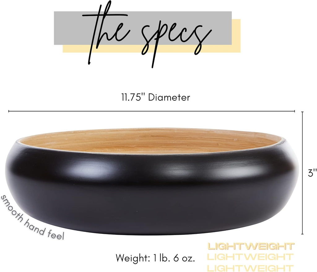 Fruit Bowl For Kitchen Counter  Decorative Bowl  Large Serving Bowl Or Fruit Basket For Kitchen Spun Bamboo (Black)