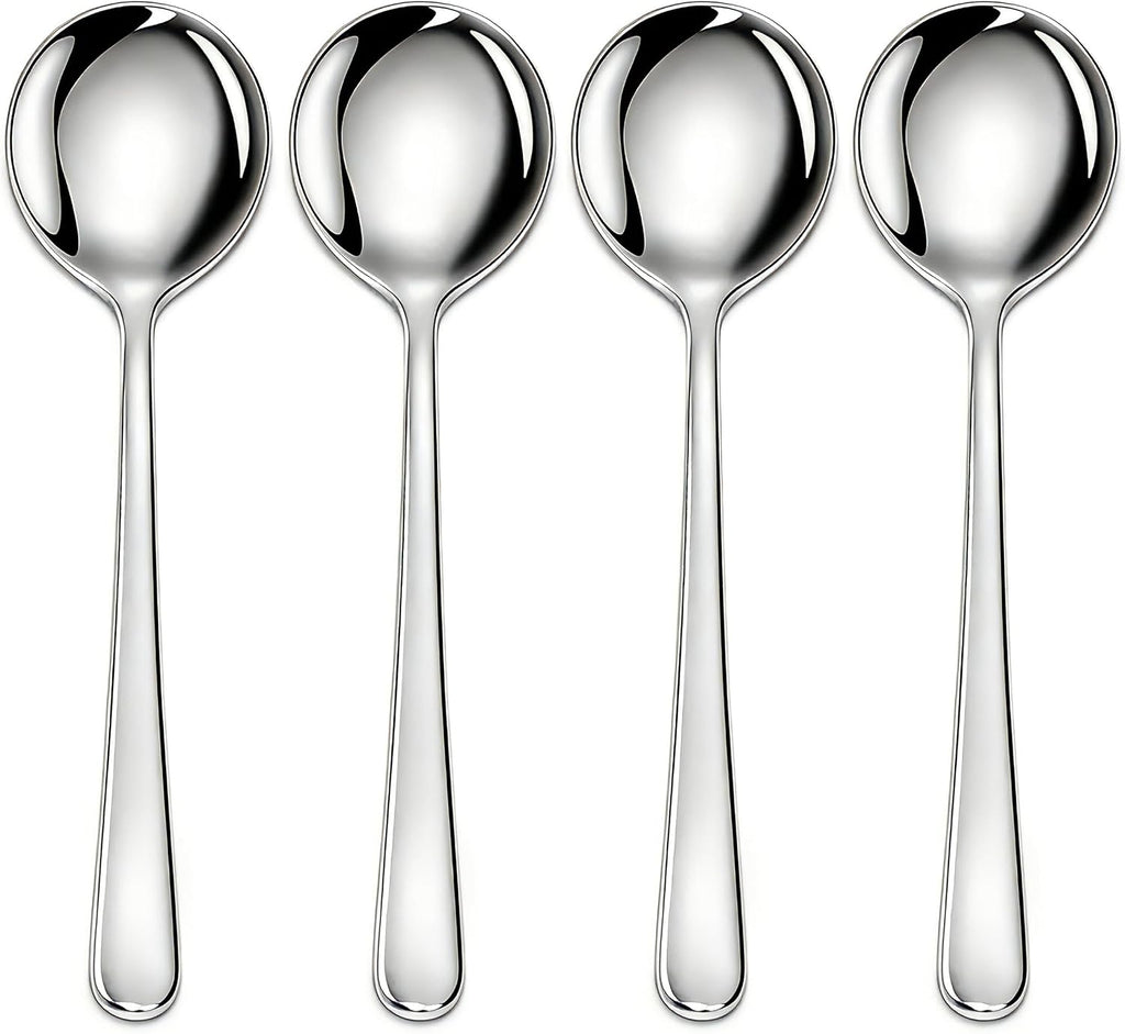 Soup Spoons Stainless Steel Round Soup Spoons Set of 4 Dishwasher Safe