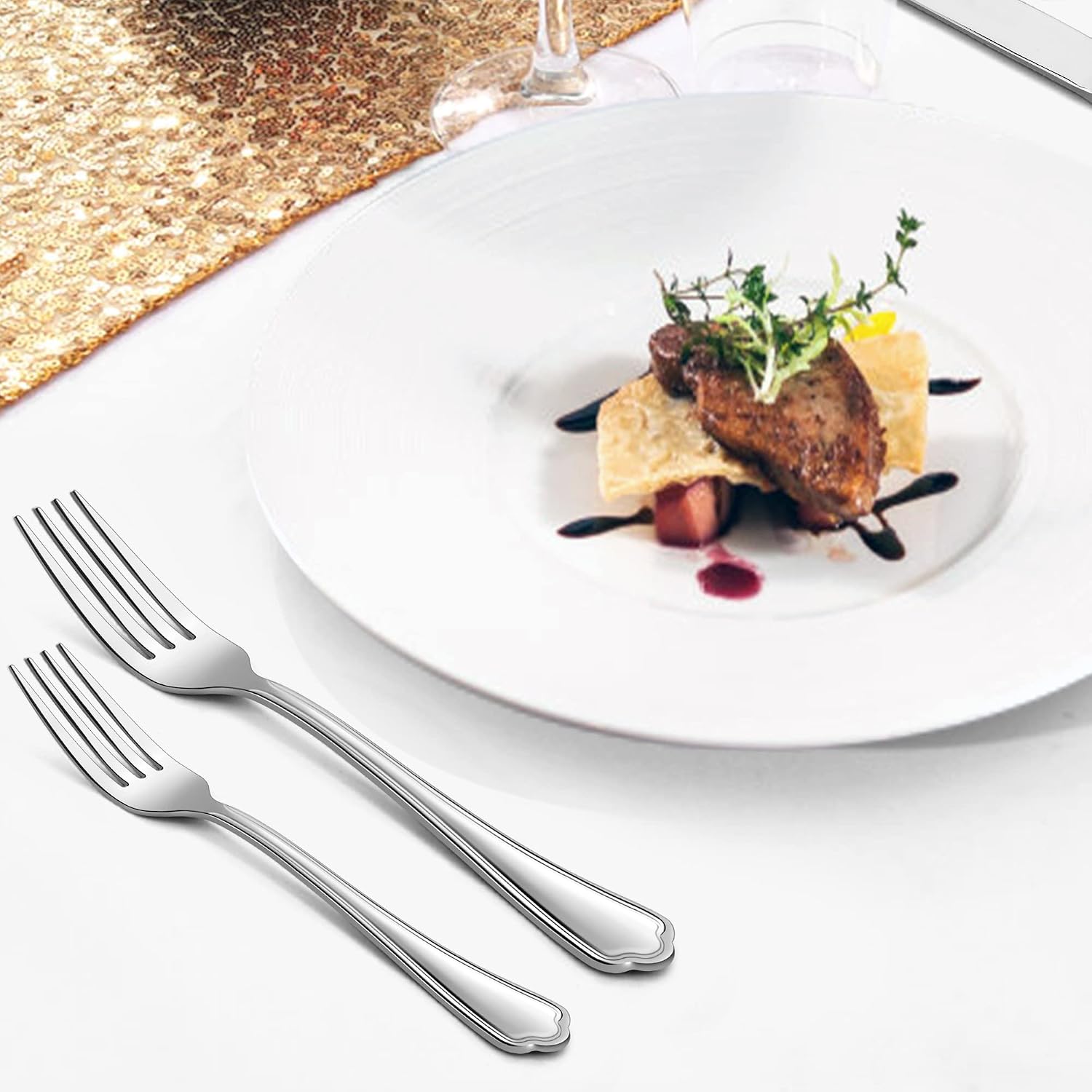 LIANYU Salad Forks Set of 12  6.7 Inches Stainless Steel Appetizer Dessert Forks Silverware  Scalloped Edge  Dishwasher Safe