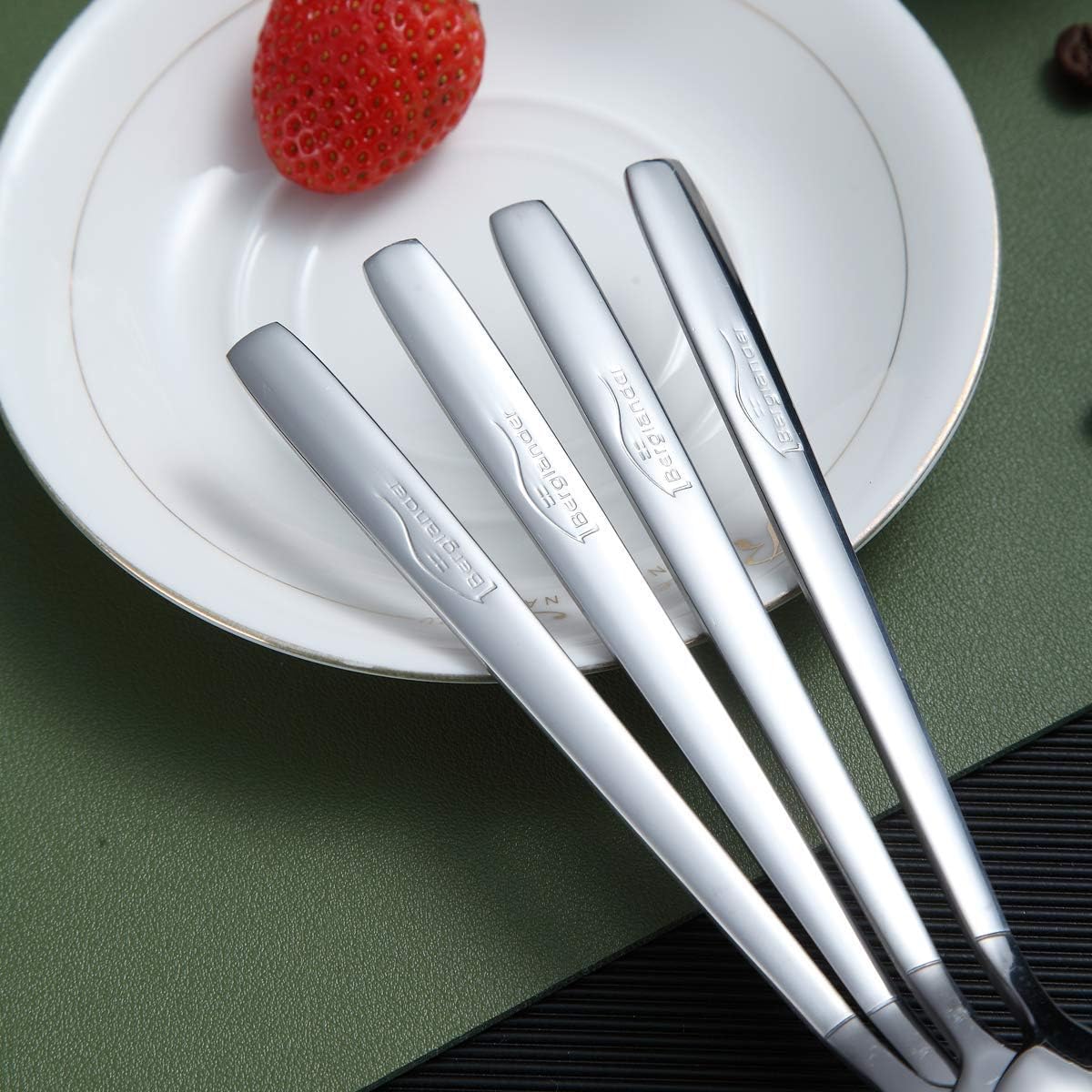 Berglander Dinner Spoon of 12  Stainless Steel Soup Spoons Silverware  Shiny Modern Soup Spoon Table Spoons Set Dishwasher Safe