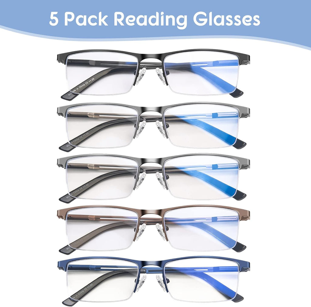 Blue Light Blocking Reading Glasses for Men  Half Frame Metal Readers Spring Hinge Eyeglasses Anti Eyestrain/Glare/UV