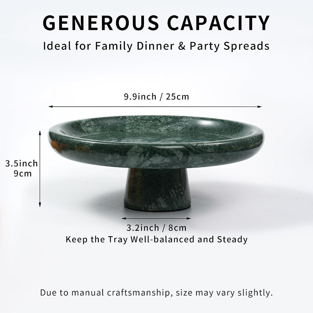 Marble Fruit Bowl for Kitchen - 9.9" Green Decorative Stone Pedestal Bowls for Home Decor  Footed Fruits Holder For Dining Table Counter Organization