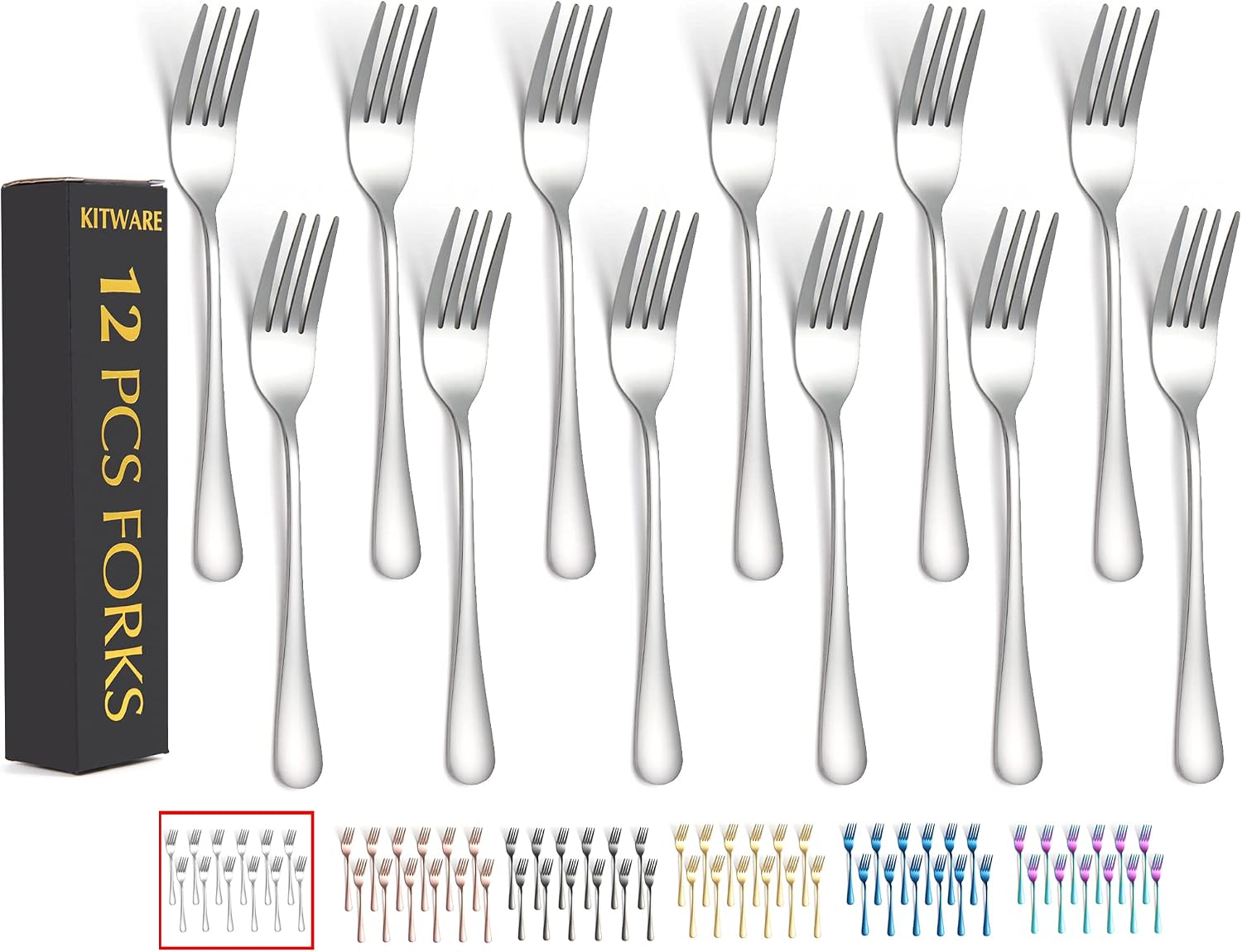 Silver Salad Forks Set of 12 pieces，Stainless Steel Flatware Forks 6.8 inch，Mirror Polish Small Utensils  New Kitchen Essentials Cutlery Set Dishwasher Safe