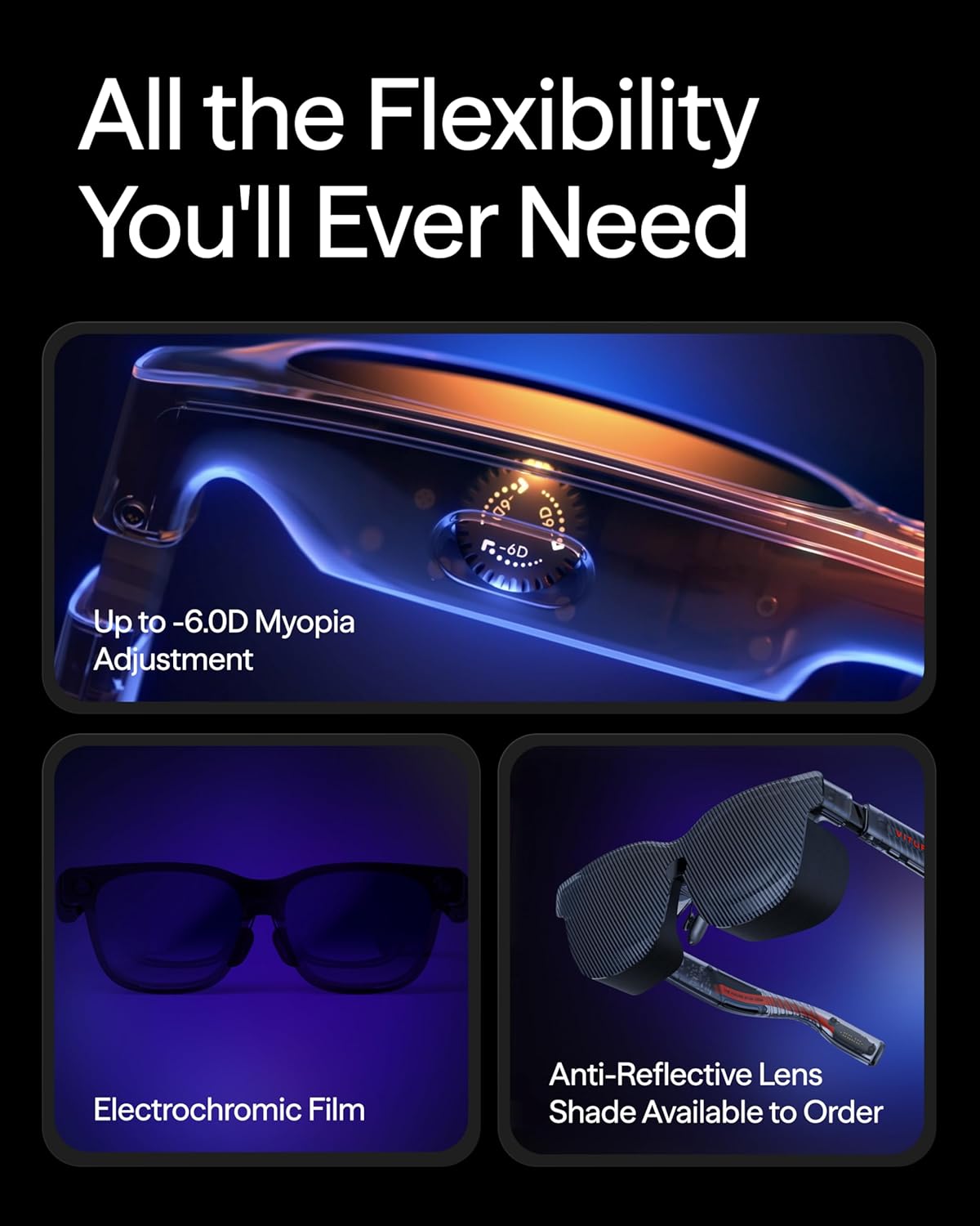 VITURE Luma XR Glasses — 146” 1200p Ultra Sharp Display  1000 Nits  50° FOV  Dimming Adjustments  USB-C Connection for iPhone  Android  Mac  PC  Steam Deck  First-Ever XR Experience for Switch 2