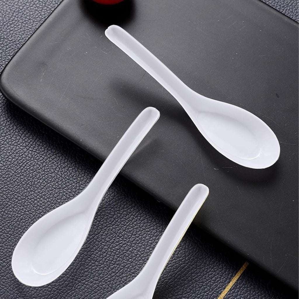 Disposable White Plastic Spoons  5.3" Asian Chinese Soup Spoons tasting spoon Front Dish Spoon Plastic Cutlery(White 50 PCS)