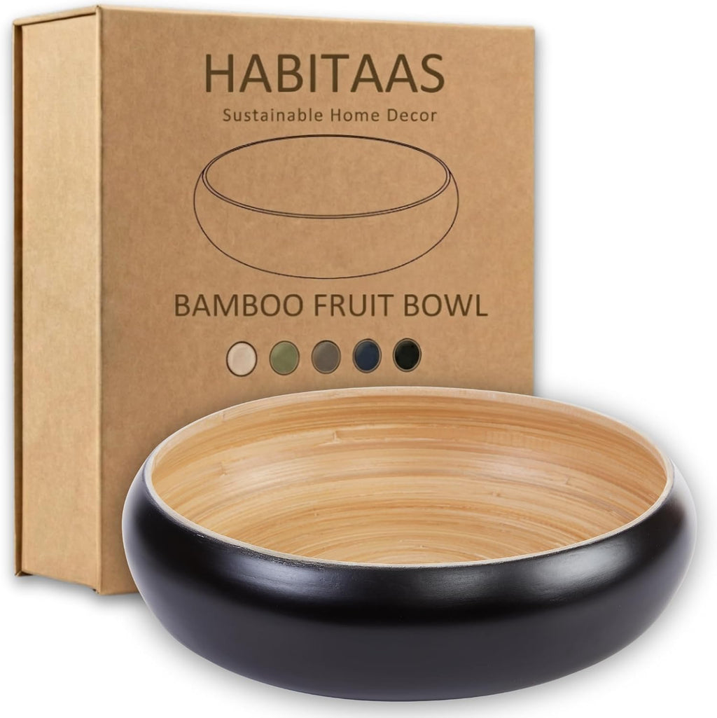 Fruit Bowl For Kitchen Counter  Decorative Bowl  Large Serving Bowl Or Fruit Basket For Kitchen Spun Bamboo (Black)