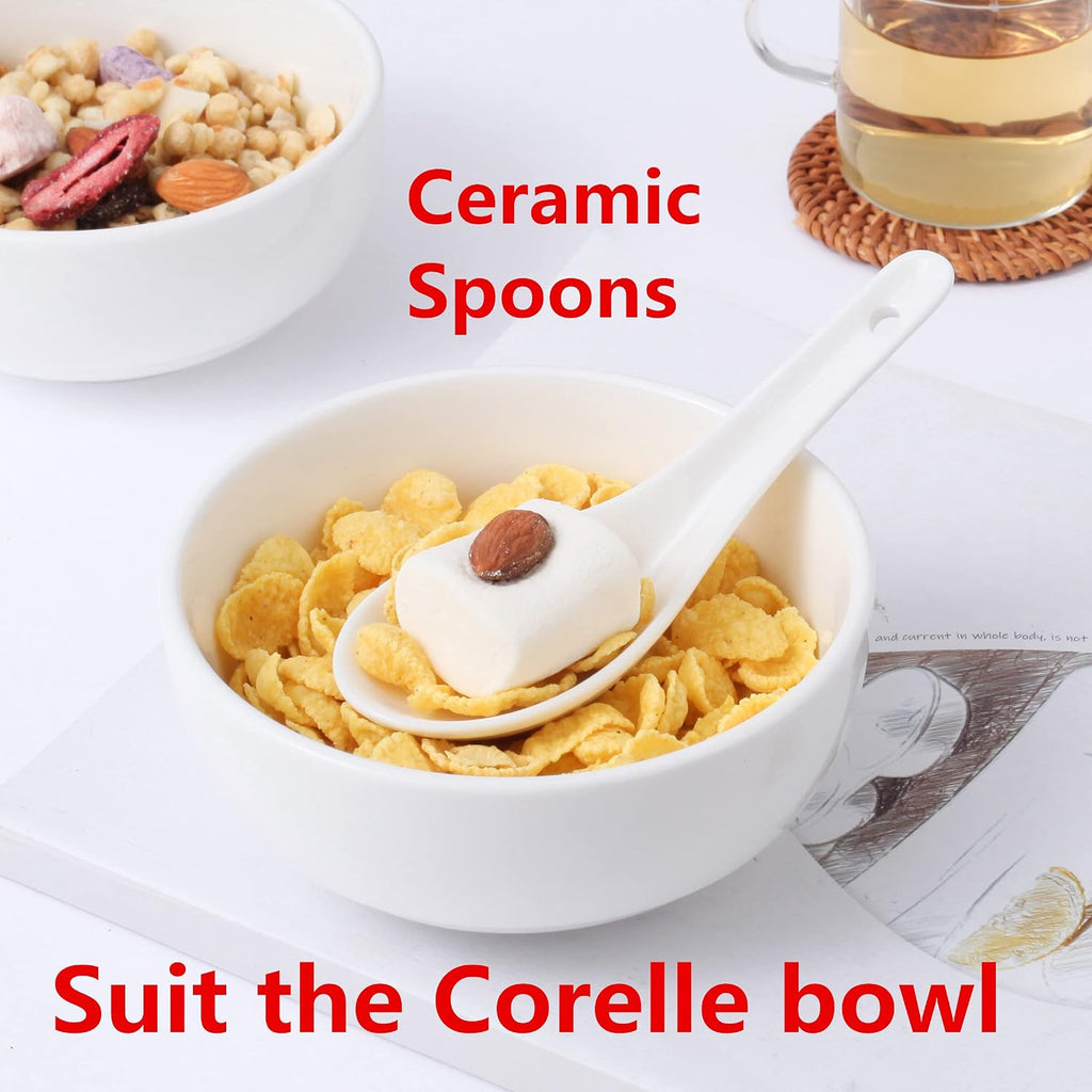 Soup Spoons Set of 6  Asian Ceramic Soup Spoons 5.3" Ramen Spoons Proper for Corelle Pho Miso Wonton Ramen Dumpling Macaron Dishwasher & Oven Safe