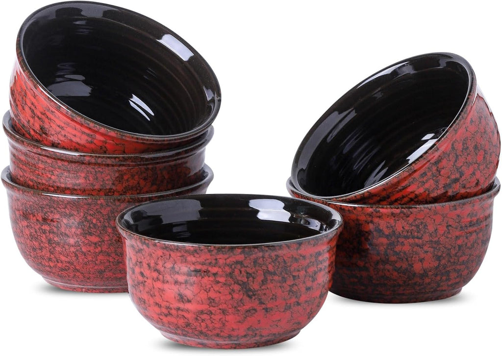 MEKY 20OZ Soup Bowls  Ceramic Cereal Bowls Set of 6  Perfect for Oatmeal Desserts Salads Rice Pasta Breakfast Stackable Serving Bowls for Daily Meals Party Gifting  Microwave & Dishwasher Safe  Red