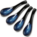 Geiserailie 4 Pieces Asian Ceramic Soup Spoons Set Long Handle Chinese Spoons Retro Blue Japanese Ramen Bowl Soup Spoon Suitable for Gravy  Cake  Oatmeal  Dumplings