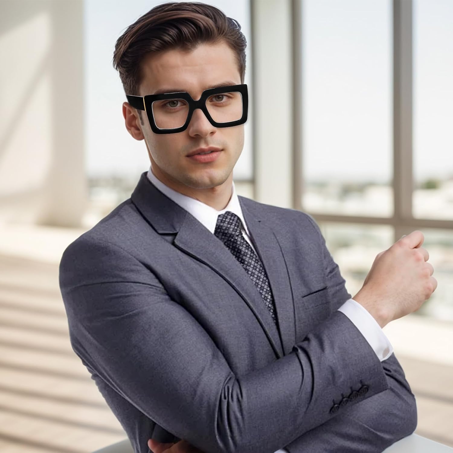 hoyuwak Oversized Square Blue Light Glasses Big Frame Computer Eyewear Thick Fashion Clear Glasses for Women Fashion