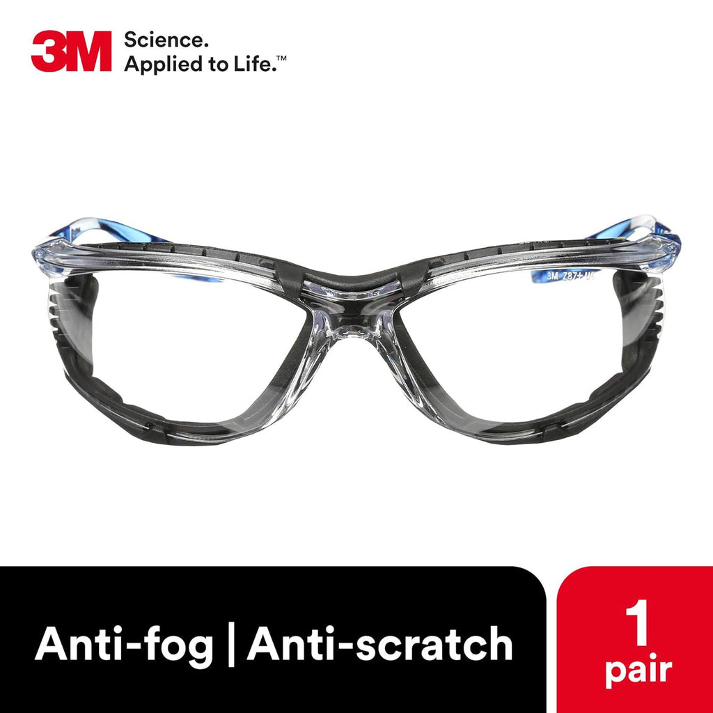 3M Safety Glasses  Virtua CCS  ANSI Z87  Anti-Fog  Clear Lens  Blue Frame  Corded Ear Plug Control System  Removable Foam Gasket