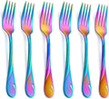 Rainbow Salad Fork Set  6.9-inch Stainless Steel Dessert Forks  6-Piece Shiny Metal Small Cake Fork  Iridescent Silverware Set  Dishwasher Safe