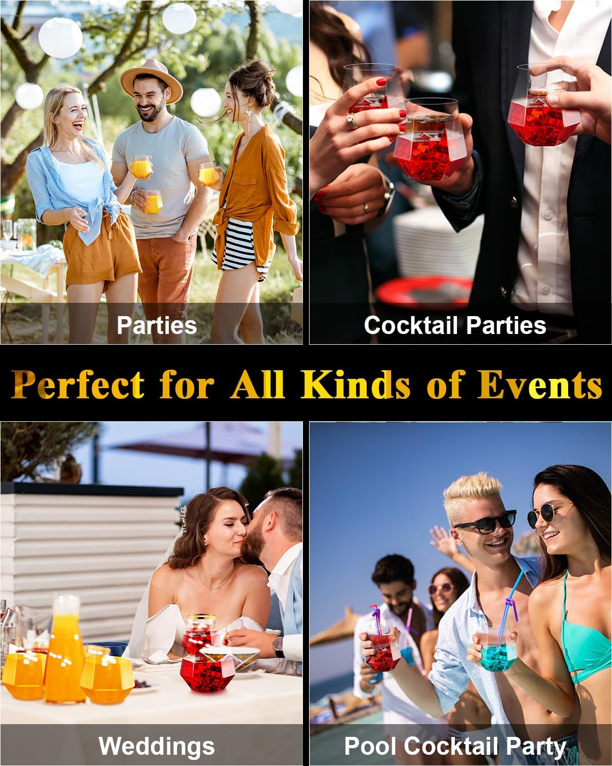 BESTSTAR 40 PCS Clear 12 Oz Plastic Wine Whiskey Glasses  Diamond Stemless Unbreakable Disposable Wine Glasses for Parties  Ideal for Weddings  Christmas  Halloween Holidays pool party Daily Use