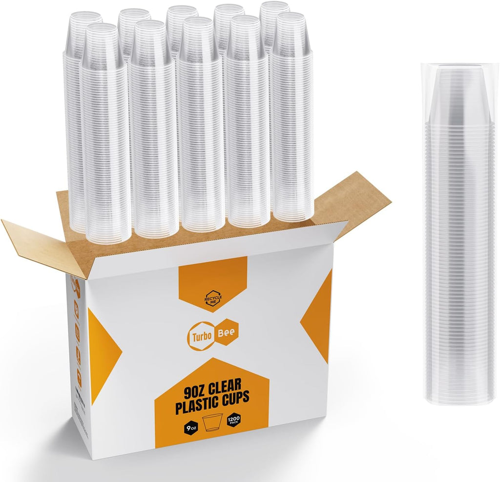 Turbo Bee 1200 Pack 9 OZ Clear Plastic Cups Bulk  9 Ounce Disposable Water Cold Drinking Cups Tumblers For Party  Thanksgiving  Halloween  Christmas  and Events