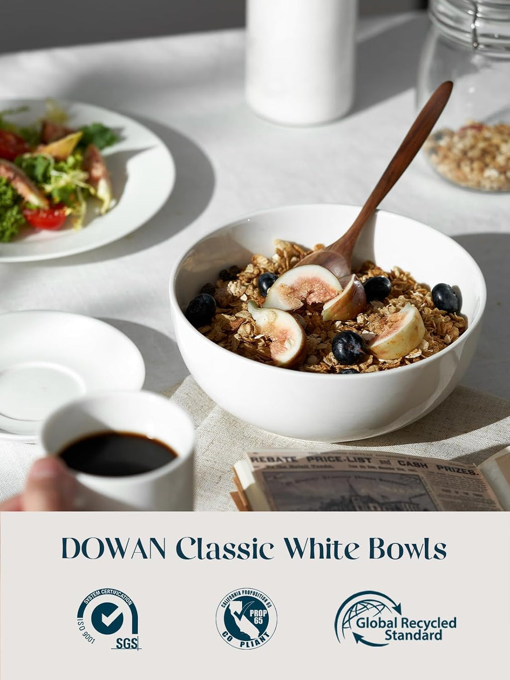 DOWAN 39 OZ Soup Bowls Set of 4 - Large Cereal Bowls  White Ceramic Big and Deep Ramen Bowls for Noodle  Pasta  Salad  Mixed Fruit - Dishwasher & Microwave Safe
