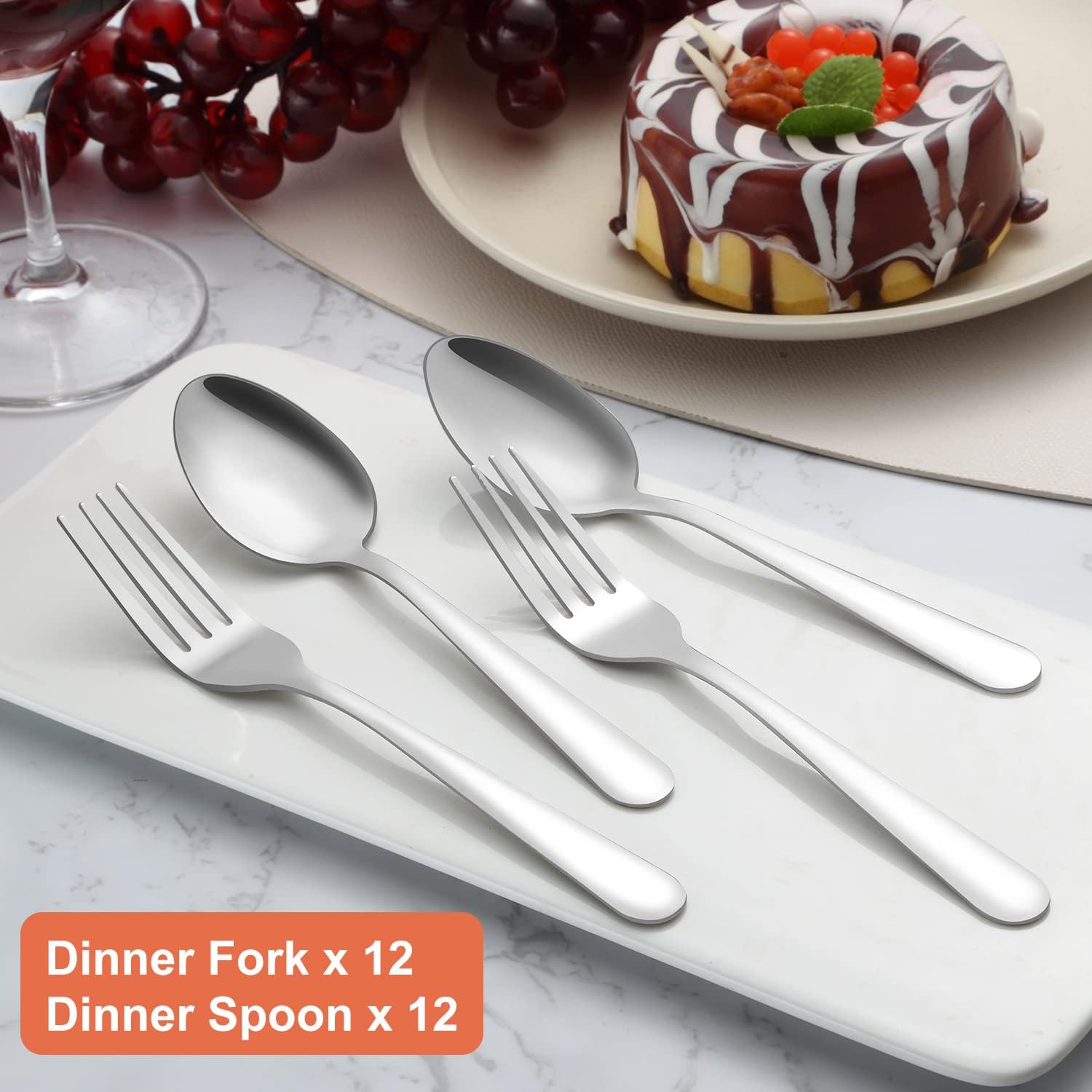 Unokit 24-Piece Spoons and Forks Set Silverware Set - Forks and Spoons Food Grade Stainless Steel Silverware for Home  Kitchen and Restaurant  12-Fork and 12-Spoon  Mirror Polished&Dishwasher Safe