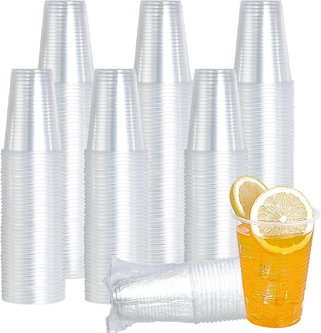 Vplus 500 Pack 9 OZ Clear Plastic Cups  Individually Wrapped PP Plastic Cups Disposable 9 OZ Drinking Glasses for Hotel Party Thanksgiving Christmas