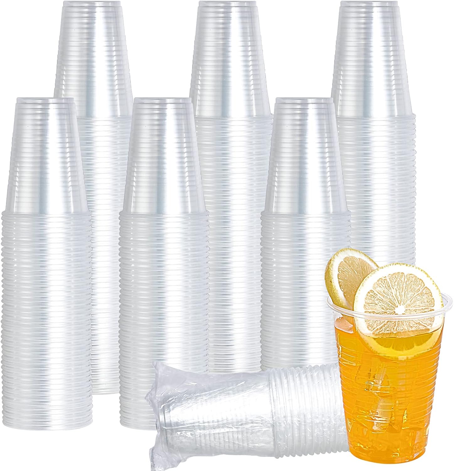 Vplus 500 Pack 9 OZ Clear Plastic Cups  Individually Wrapped PP Plastic Cups Disposable 9 OZ Drinking Glasses for Hotel Party Thanksgiving Christmas