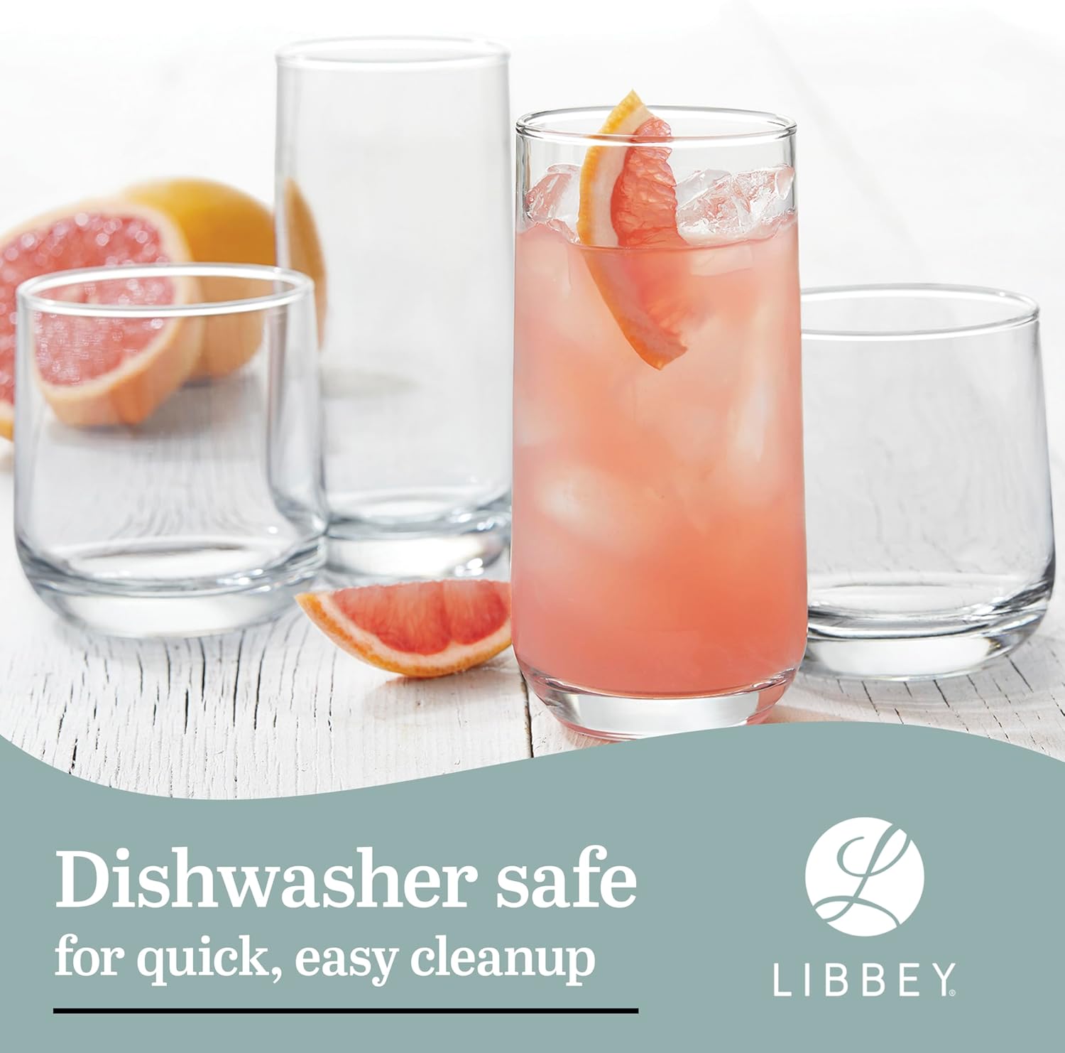 Libbey Ascent Tumbler and Rocks Drinking Glasses Set of 16  Glass Drinking Glasses with Curvature  Versatile Glassware Set for Parties and More