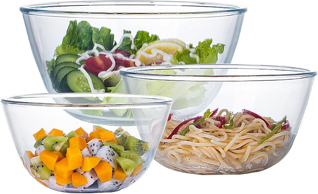 Glass Mixing Bowl Set for Baking 3-Piece Salad Bowl Set (1qt  2.5qt  4.2qt)  High Brosilicate Large Bowls for Kitchen Prepping Serving and Storage  Microwave Dishwasher Oven Safe
