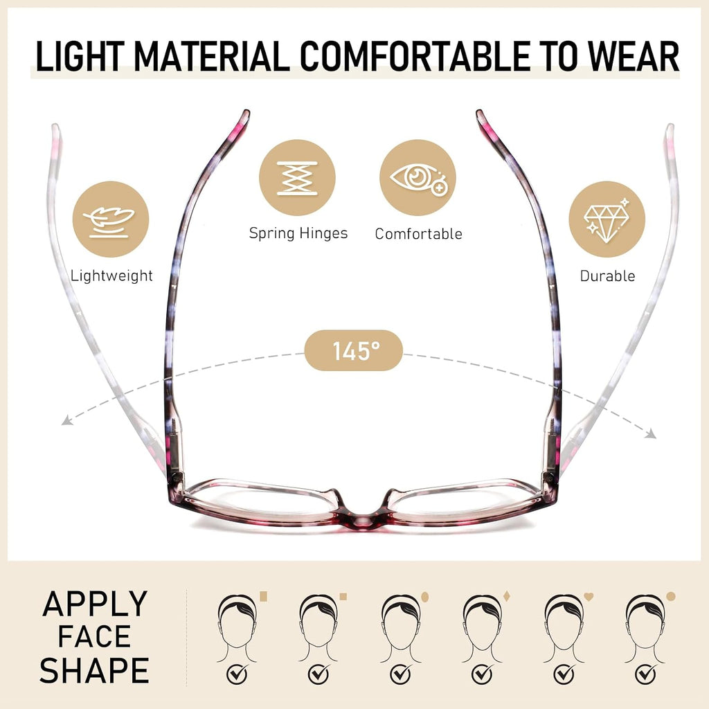SIGVAN Ladies Reading Glasses Blue Light Blocking Spring Hinge Fashion Pattern Print Eyeglasses for Women