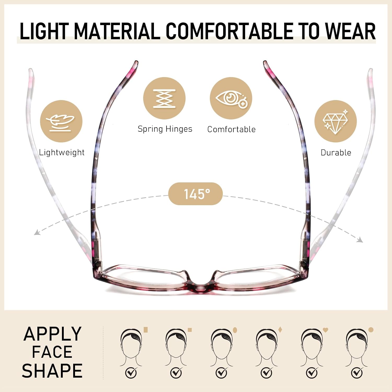 SIGVAN Ladies Reading Glasses Blue Light Blocking Spring Hinge Fashion Pattern Print Eyeglasses for Women