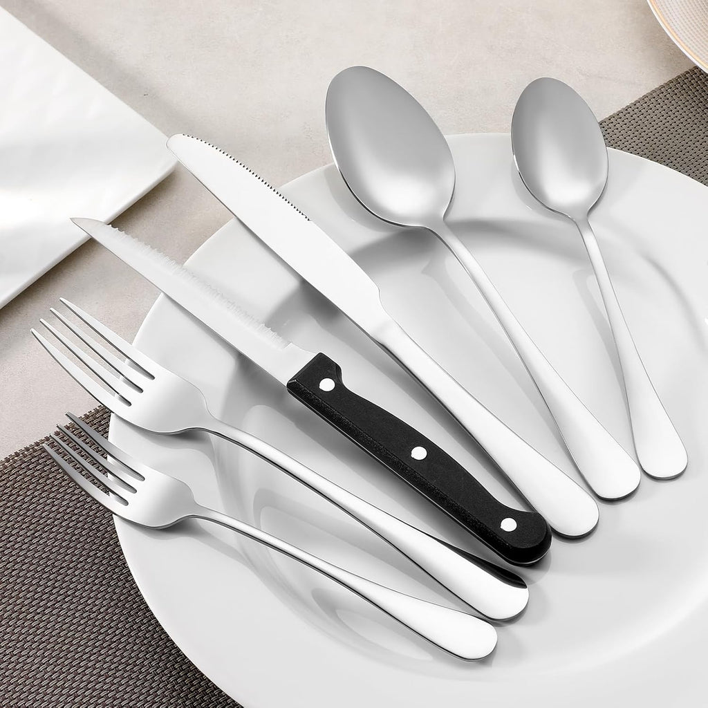 24 Pcs Forks and Spoons Silverware Set  Food Grade Stainless Steel Flatware Cutlery Set for Home  Kitchen and Restaurant  12 Dinner Fork(8") and 12 Teaspoon(6.7")  Mirror Polished  Dishwasher Safe