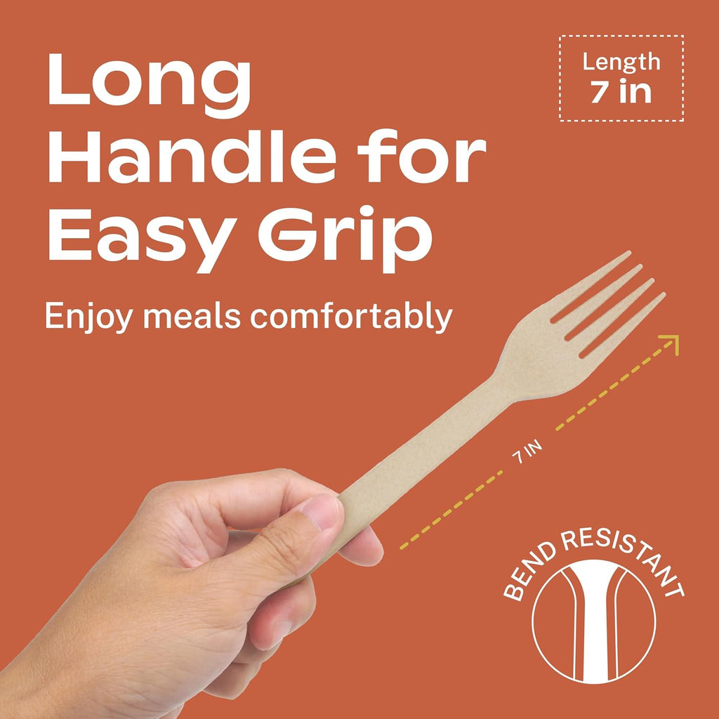 CORAL Light Brown 100% Compostable Spoons & Forks Set - 220 Pieces - No Plastic Utensil 110 Forks  110 Soup Spoons - Break Resistant with Smooth Edges  Ocean Friendly Alternative to Plastic Silverware