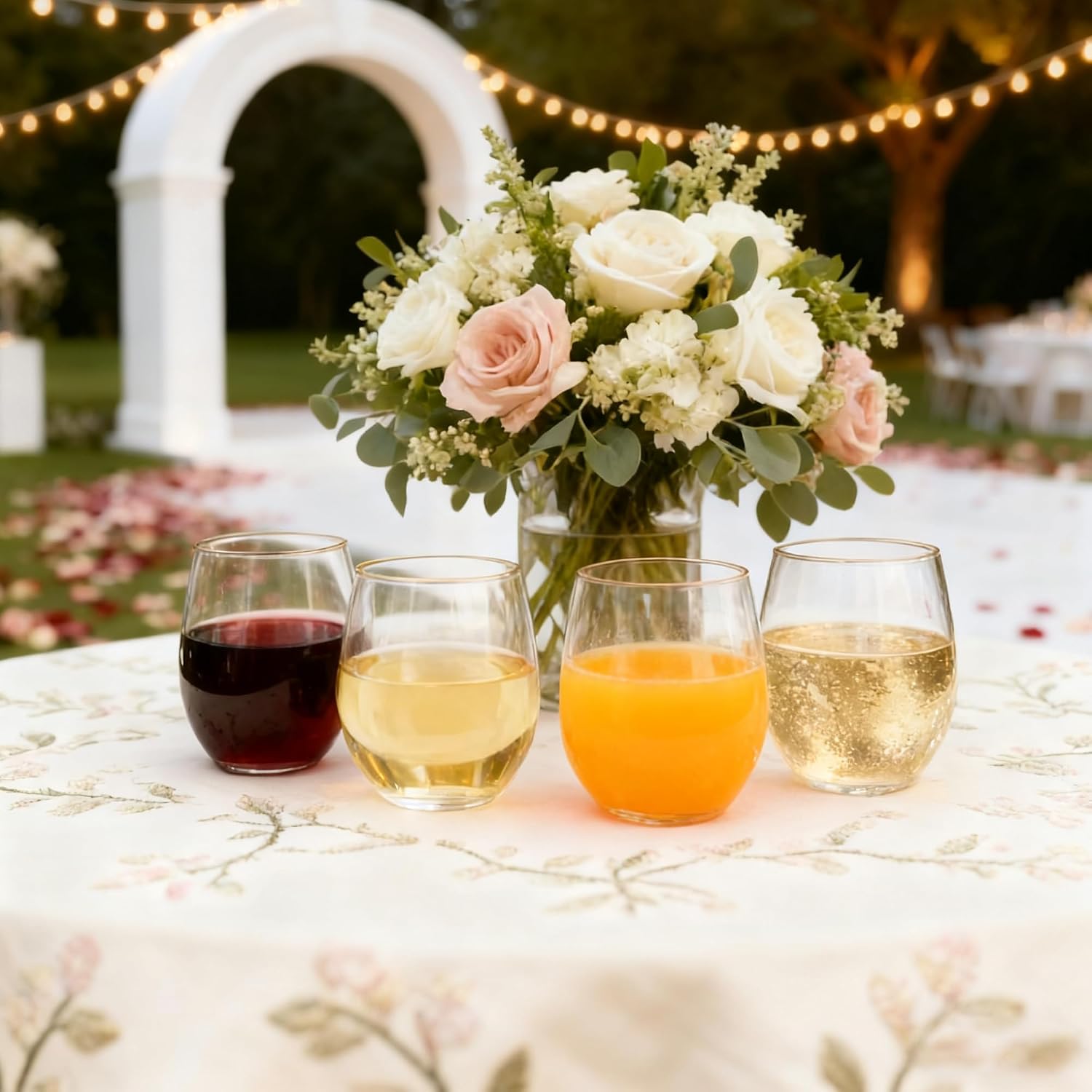 24 Pack 12oz Plastic Stemless Wine Glasses  Disposable Clear Wine Cups - Shatterproof  Unbreakable & BPA-Free  Recyclable Drinkware for Wedding Reception  Birthday Party  New Year  Holidays & Events