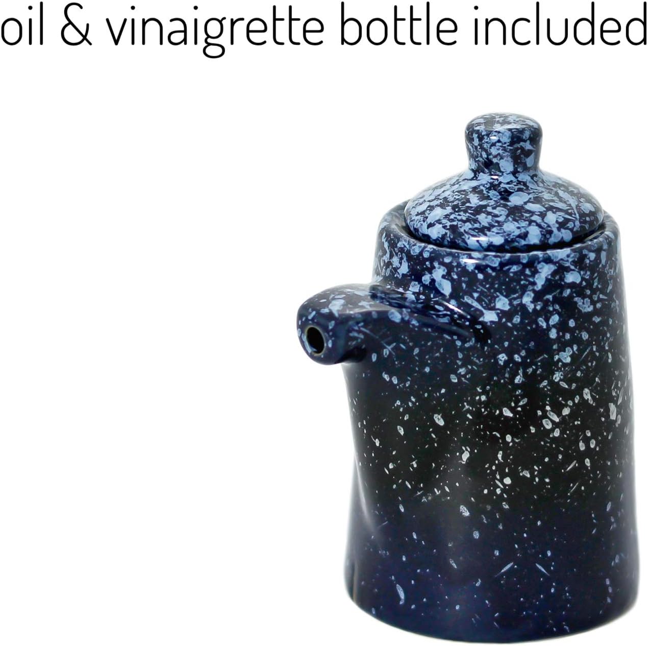 Extra Large Salad Serving Bowl  11 inch. Big Ceramic Navy Dark Blue Pasta bowl Plus Oil Bottle. 95 oz. Beautiful And Elegant Huge Design. Giant Mixing and Fruit Bowls