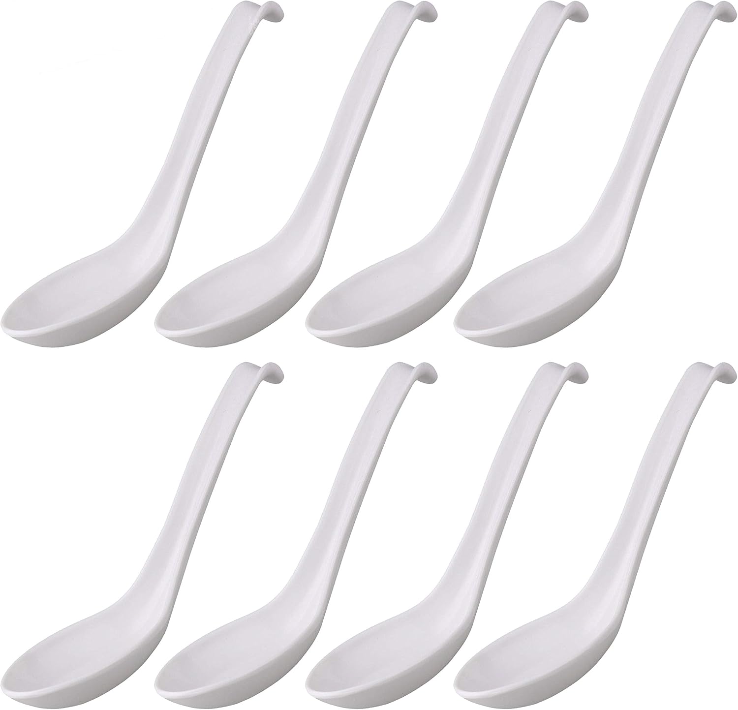 Comicfs Asian Soup Spoons 8 pieces  Large Japanese Soup Spoons  Soba Rice Pho Ramen Noodle Soup Spoon  Chinese Won Ton Soup Spoon  Hook Style (White)