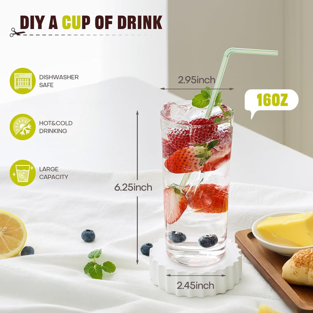Highball Glasses Set of 6  16oz Tall Drinking Glasses  Water Glass for Kitchen  Tom Collins Glasses  Mojito Glass Cups  Cocktail Glasses for Bar Glassware