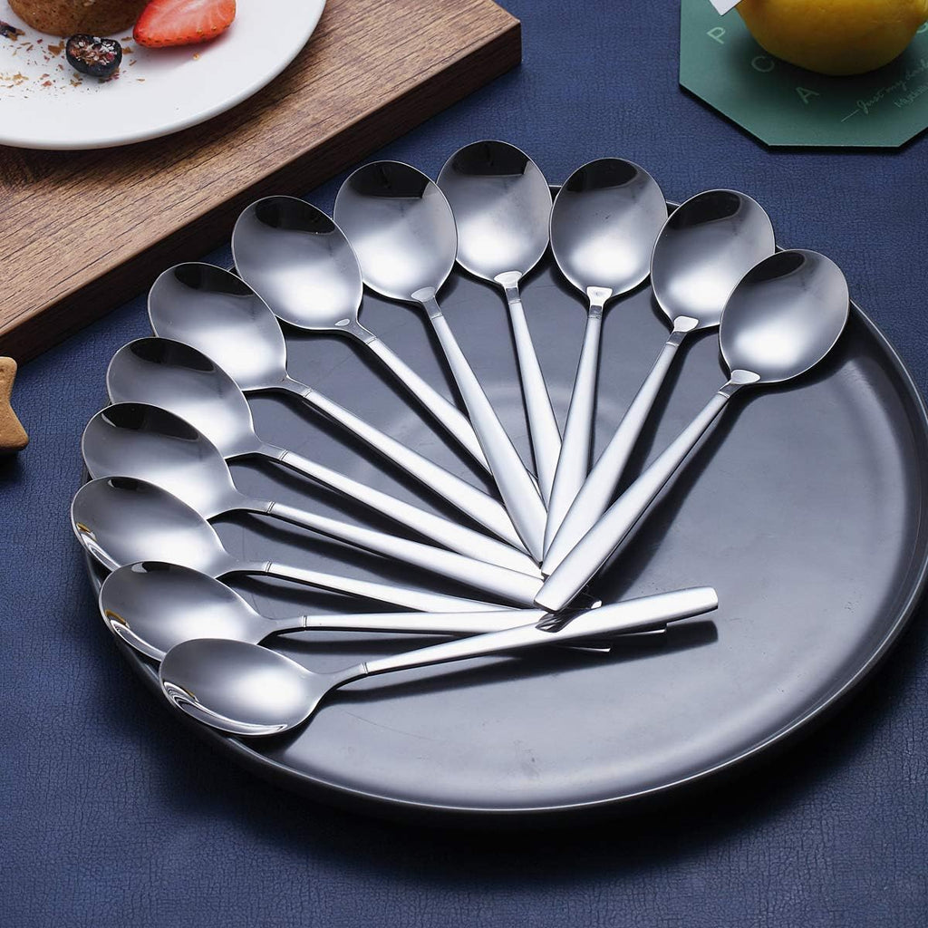Berglander Dinner Spoon of 12  Stainless Steel Soup Spoons Silverware  Shiny Modern Soup Spoon Table Spoons Set Dishwasher Safe