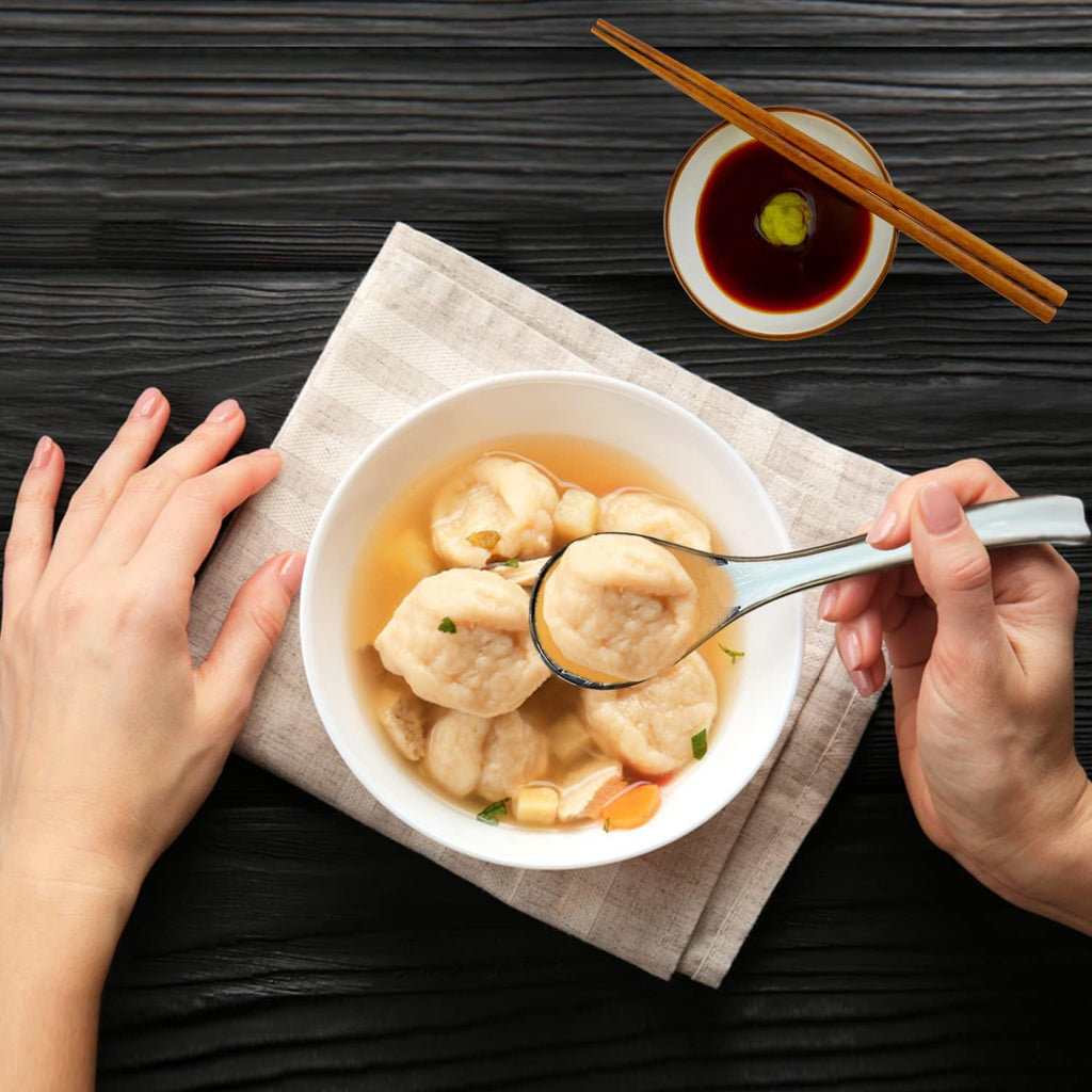 Asian Ceramic Soup Spoon  with Long Handle Easy to Hold  Non-slip Bottom  for Japanese Ramen  Chinese and Vietnamese Wonton  Noodle Soup Spoons (V86)