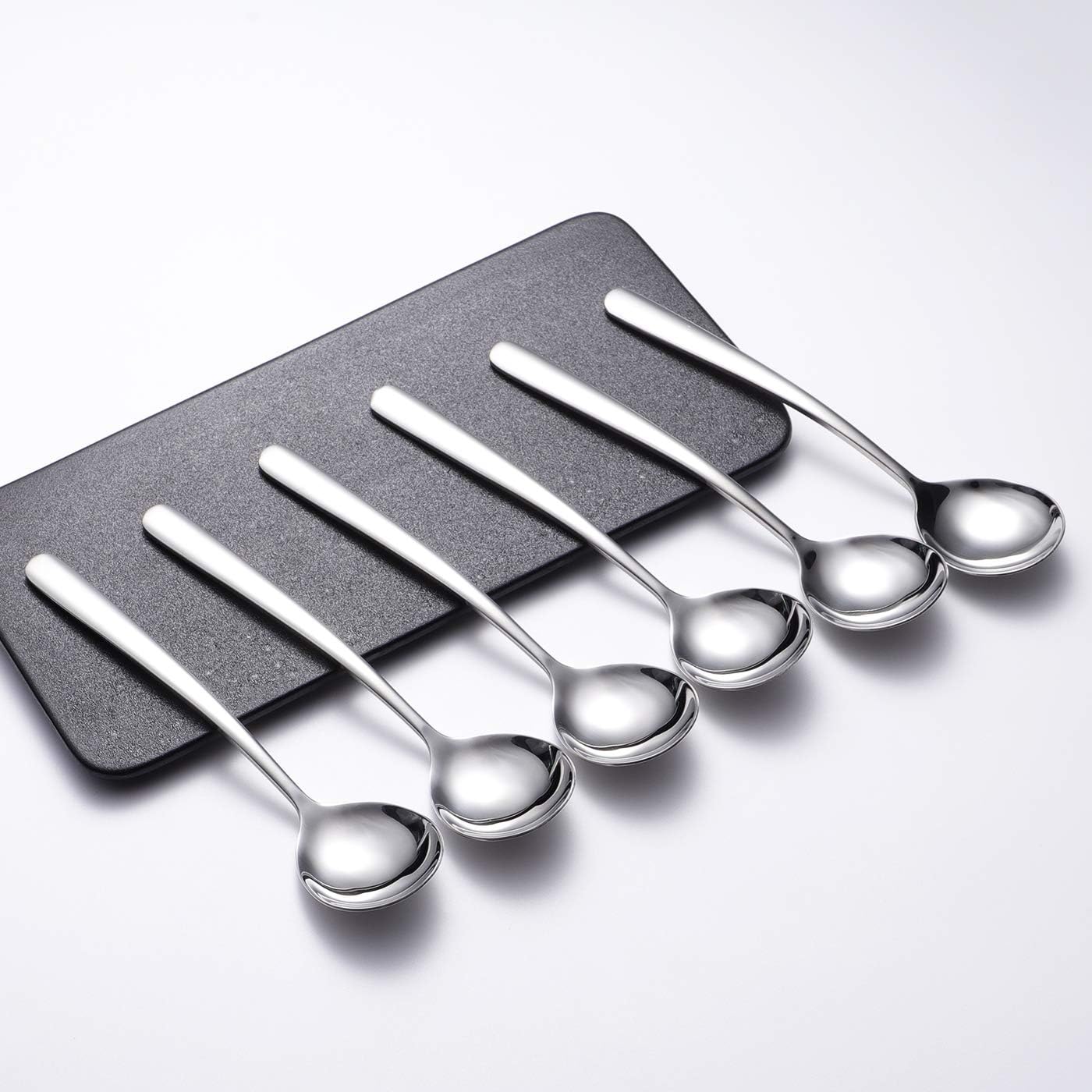 Soup Spoons 6-Pack 18/10 Stainless Steel Big  Large and Heavy Duty Round Spoons Elegance Series 7.7 Inch Long 2.2 Ounces Weight by IRONX (biggest soup spoons)