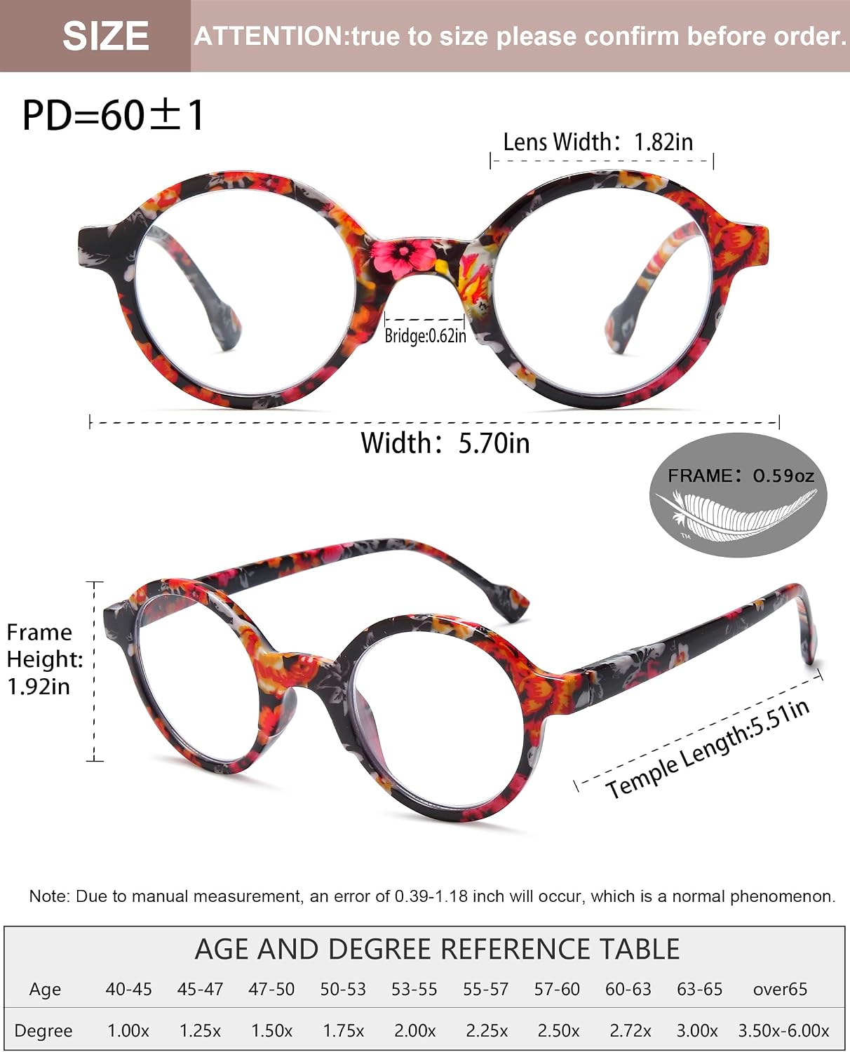 Reading Glasses for Women  Floral Round Readers  Lightweight Fashion Eyewear  4 Pack for Everyday Reading