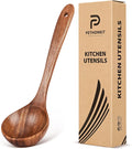 Wooden Soup Spoon for Cooking  Teak Acacia Soup Ladle  Non-Toxic Natural Wood Serving Spoon for Gravy Sauce Porridge  Long Handle Deep Scooper Server Utensil  No-Scratch Cookware Surface 10.6″
