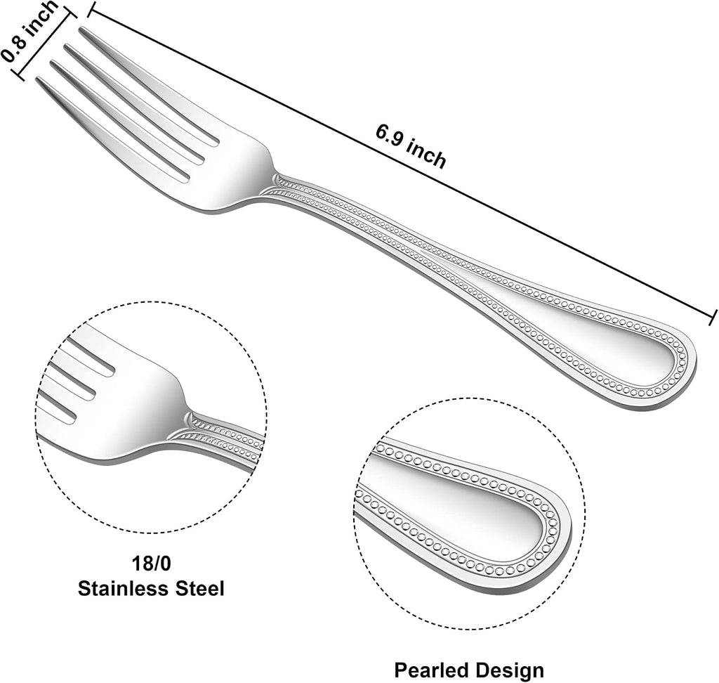 E-far Salad Forks Set of 12  6.9 Inch Pearled Edge Dessert Forks Stainless Steel Suitable for Party  Home  Kitchen and Restaurant  Non-toxic & Mirror Polished  Dishwasher Safe