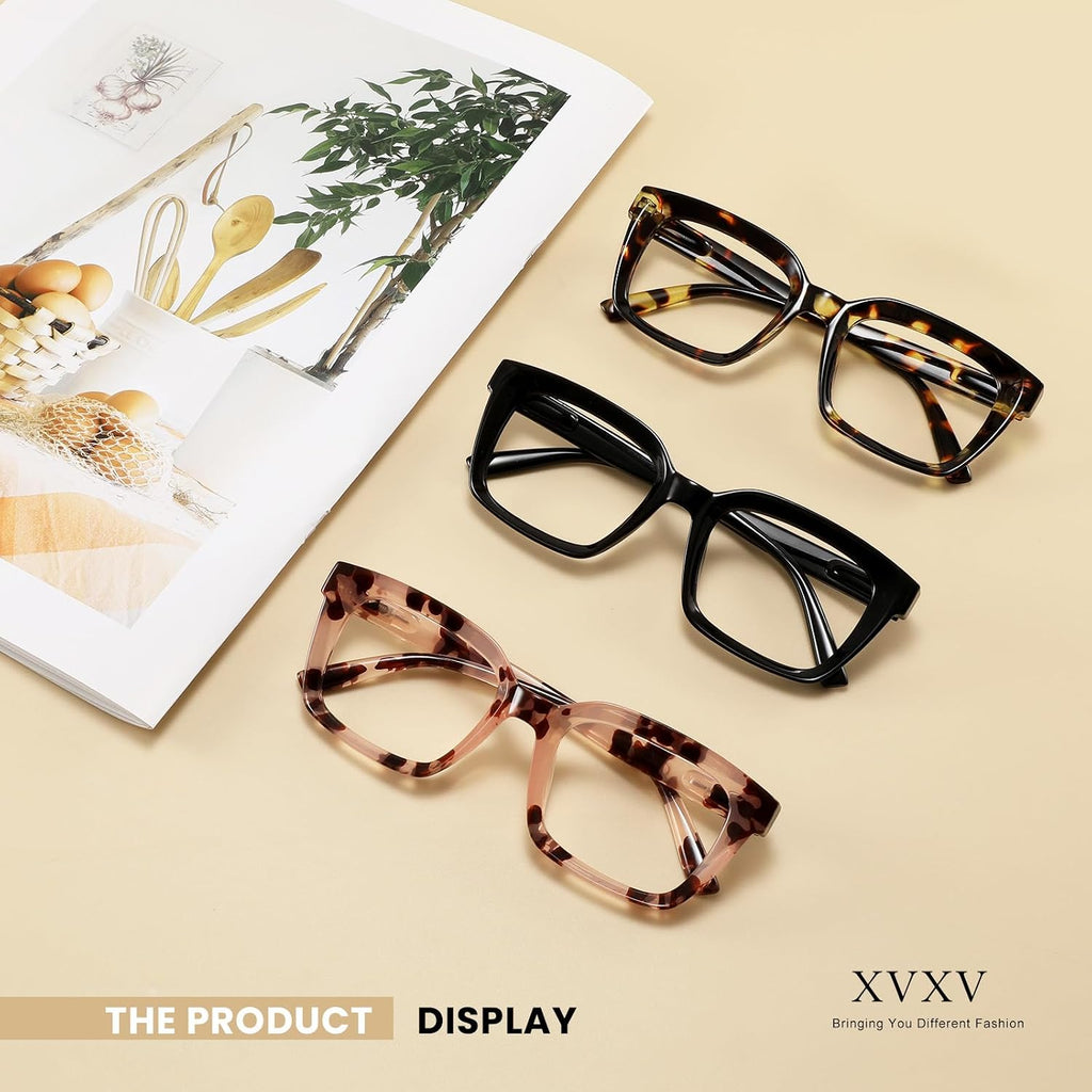 XVXV Reading Glasses for Women Men - Blue Light Blocking Readers Oversize Oprah Square Anti Glare/Eyestrain Spring Hinge