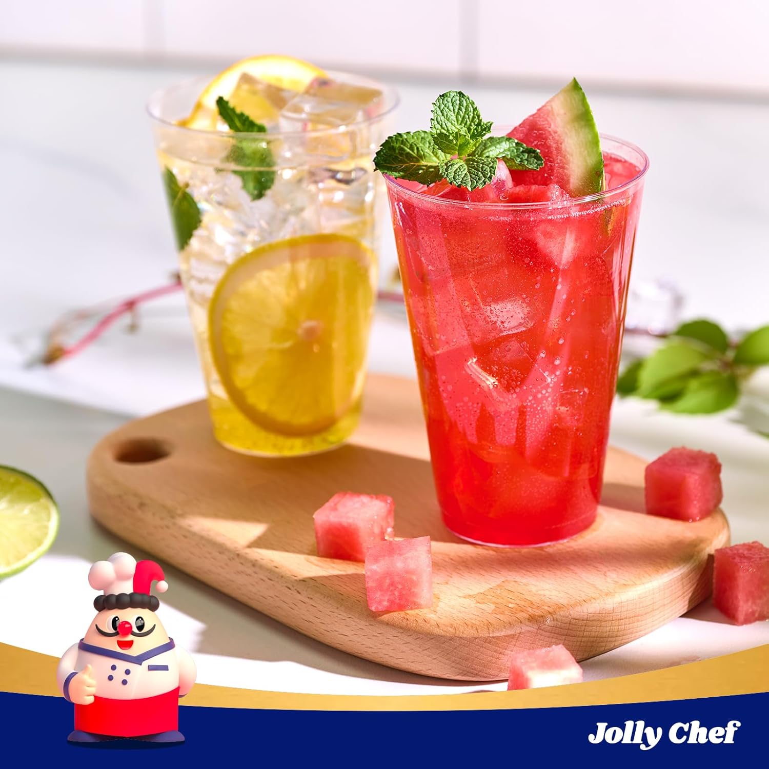 JOLLY CHEF 14 oz Clear Plastic Cups  200 Pack Heavy-duty Party Glasses  Disposable plastic cups for wedding Cocktails Tumblers  Ideal for Wedding & Party