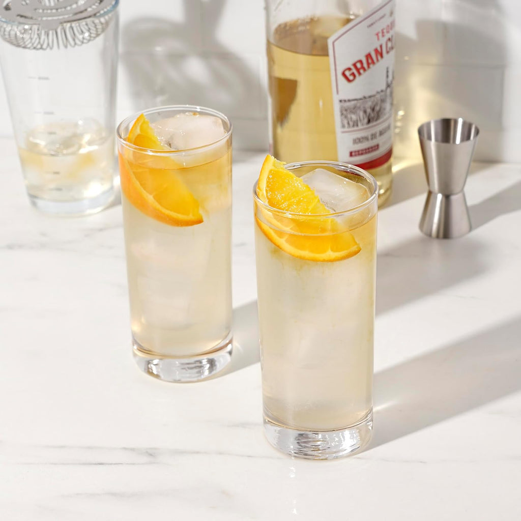 True Highball Glasses  Tall Glass Tumbler for Cocktails  Mojito Iced Tea Juices  Soda Water Drinking Cups  Kitchen Glassware  Home Bar  11 oz Set of 4
