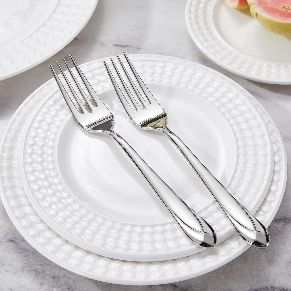 KEAWELL Premium Astra 4-Piece 7.3 inch Fork Set – 18/10 Stainless Steel Mirror-Finished Silverware with Diamond-Faceted Handles  Comfortable Grip and Dishwasher Safe (4  Salad Forks)
