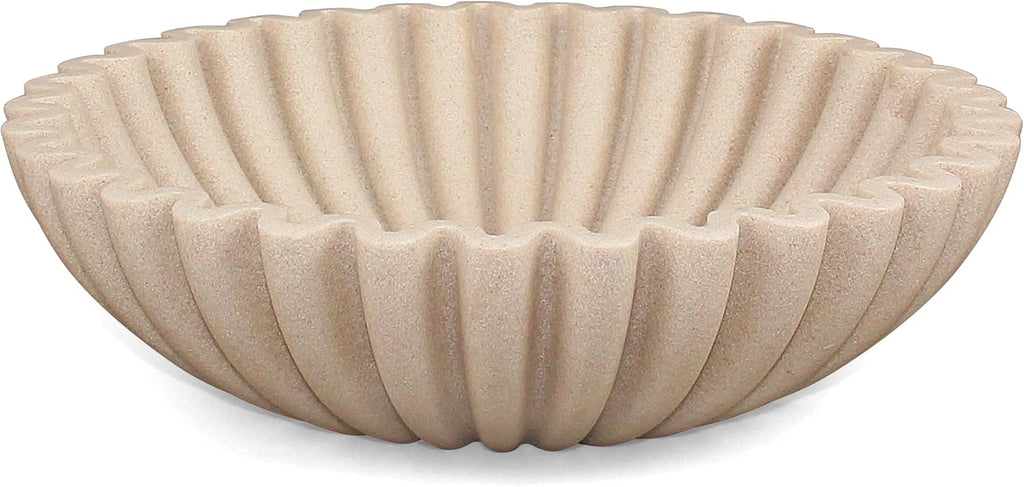 Ruffle Decorative Bowl  Large Fruit Bowl for Kitchen Counter  Stylish Key Bowl for Entry Table  Handcrafted Home Decor Display bowl  Artificial Stone Beige